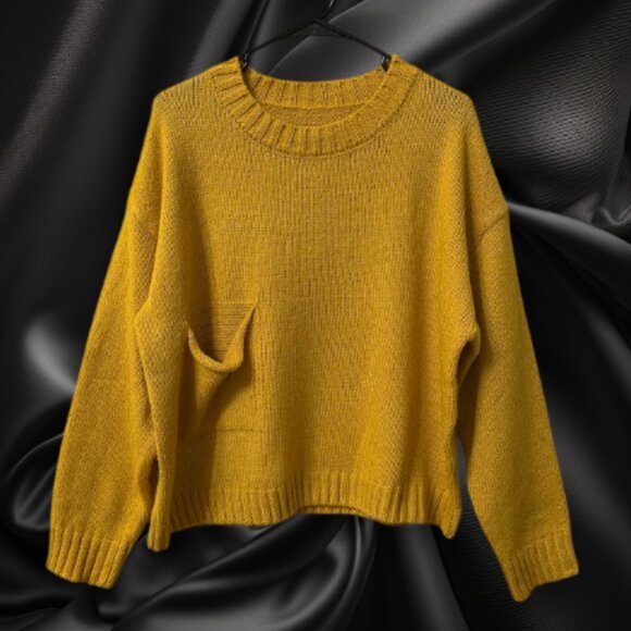 Mustard Yellow Knit Sweater With Front Pocket Size: L - Picture 1 of 5